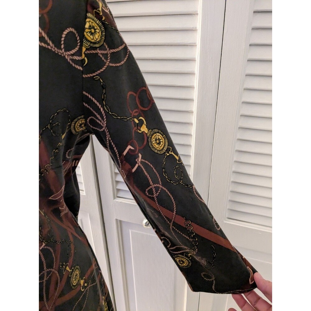 Talbots Dress Women's M Olive Equestrian Bit & Bridle Long Sleeve Western Status - Picture 8 of 15